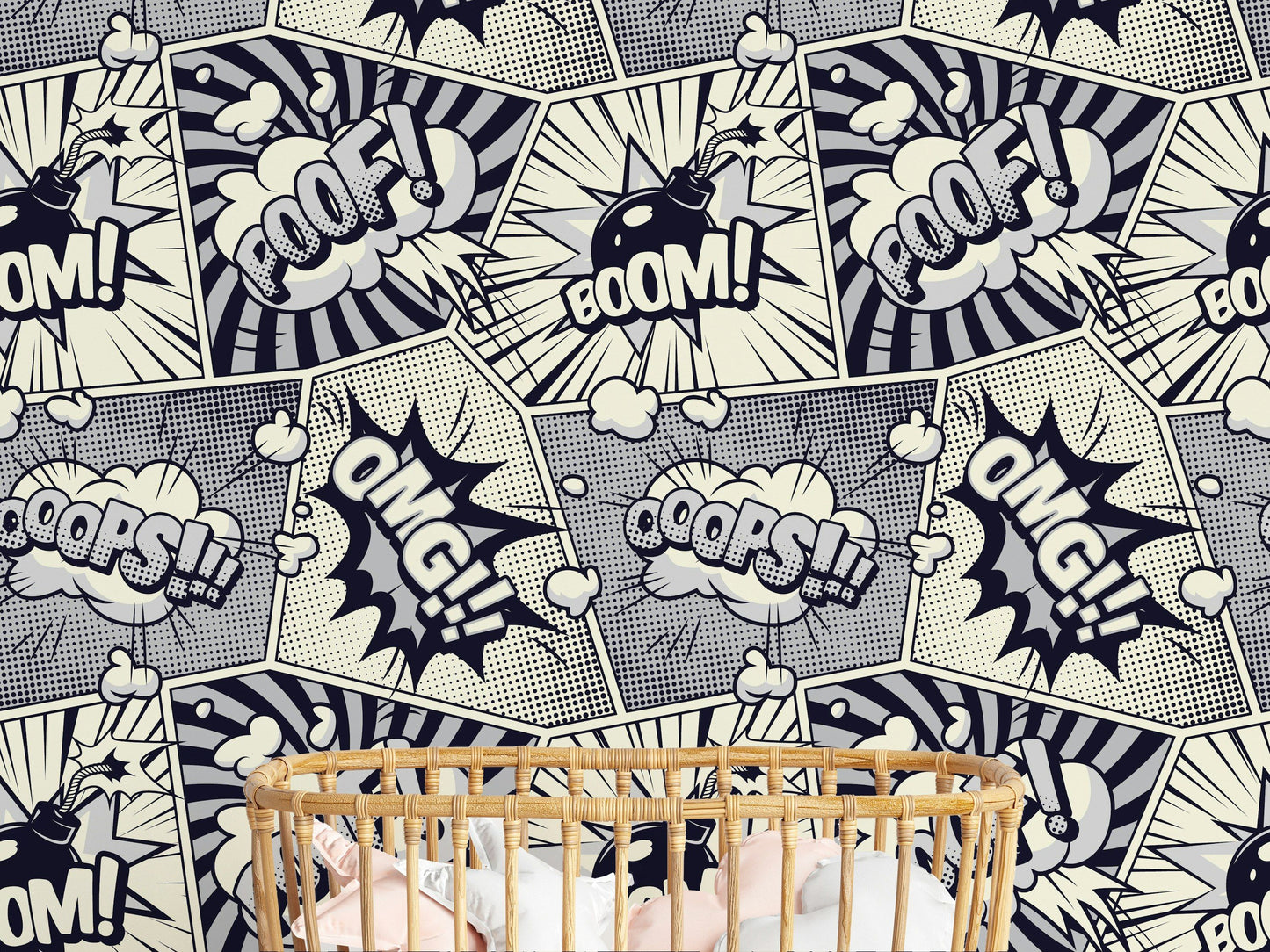 Monochrome Comic Wallpaper Pop Art Boom Wall Mural