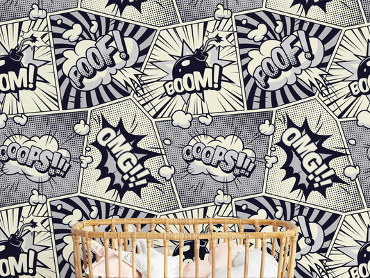 Monochrome Comic Wallpaper Pop Art Boom Wall Mural
