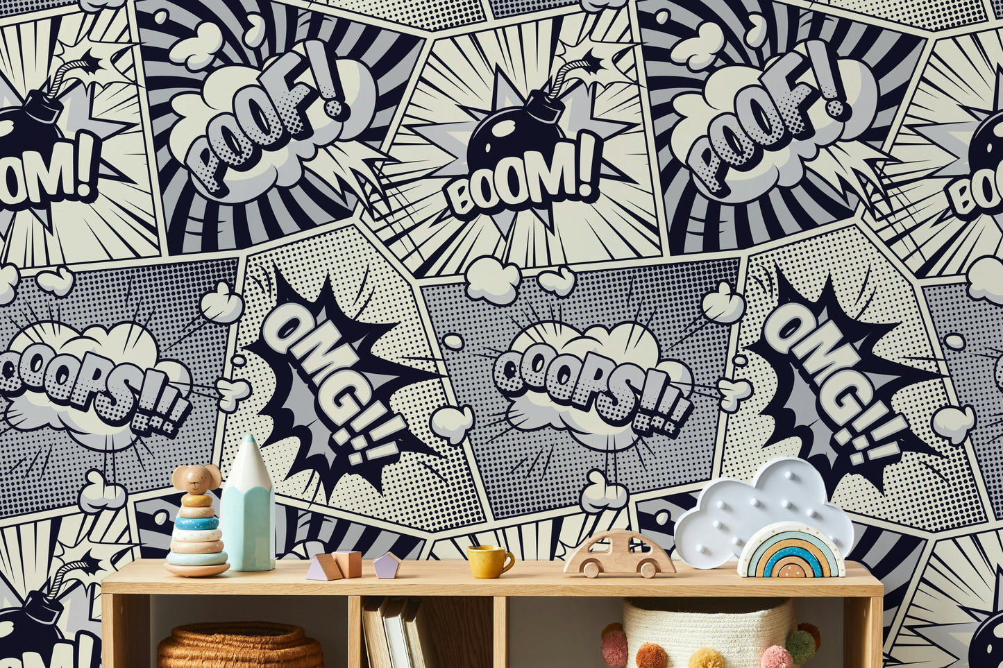 Monochrome Comic Wallpaper Pop Art Boom Wall Mural