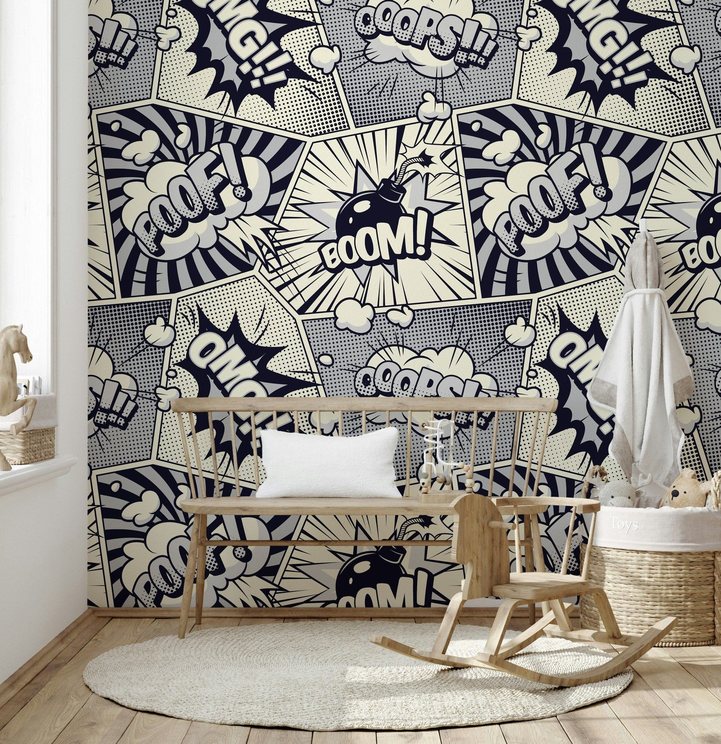 Monochrome Comic Wallpaper Pop Art Boom Wall Mural