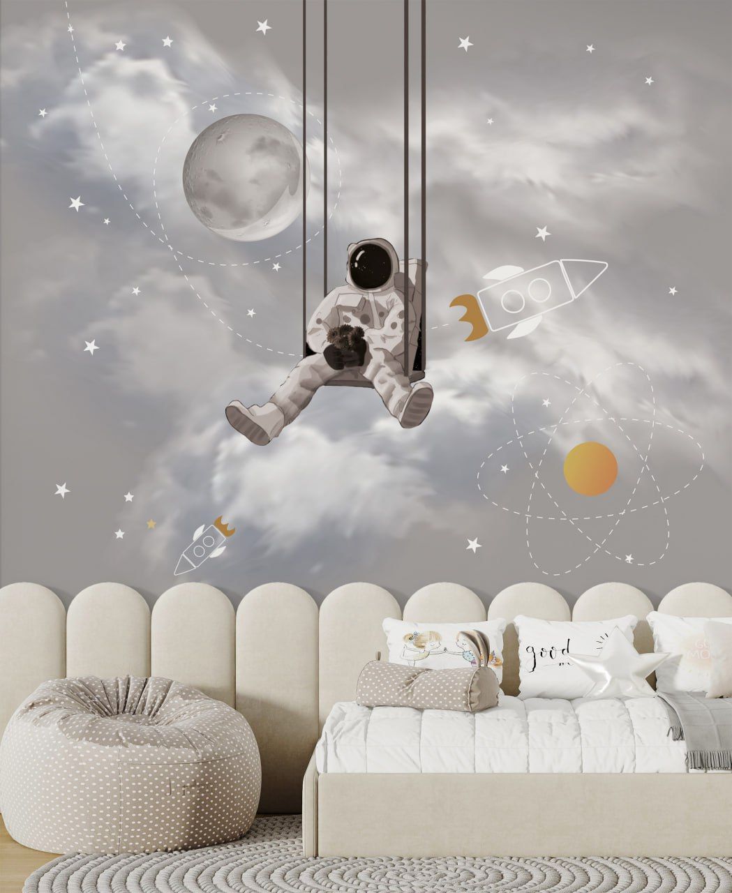 Astronaut Wallpaper Space Swing Moon Rocket Wall Mural