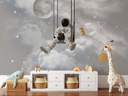 Gray Astronaut Space Adventure Wall Mural