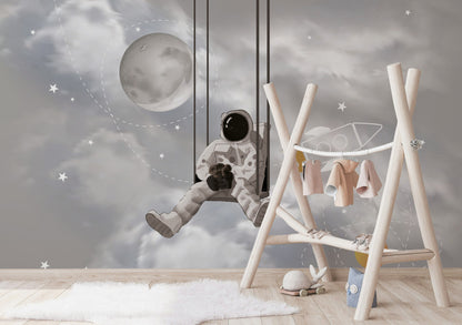 Gray Astronaut Space Adventure Wall Mural