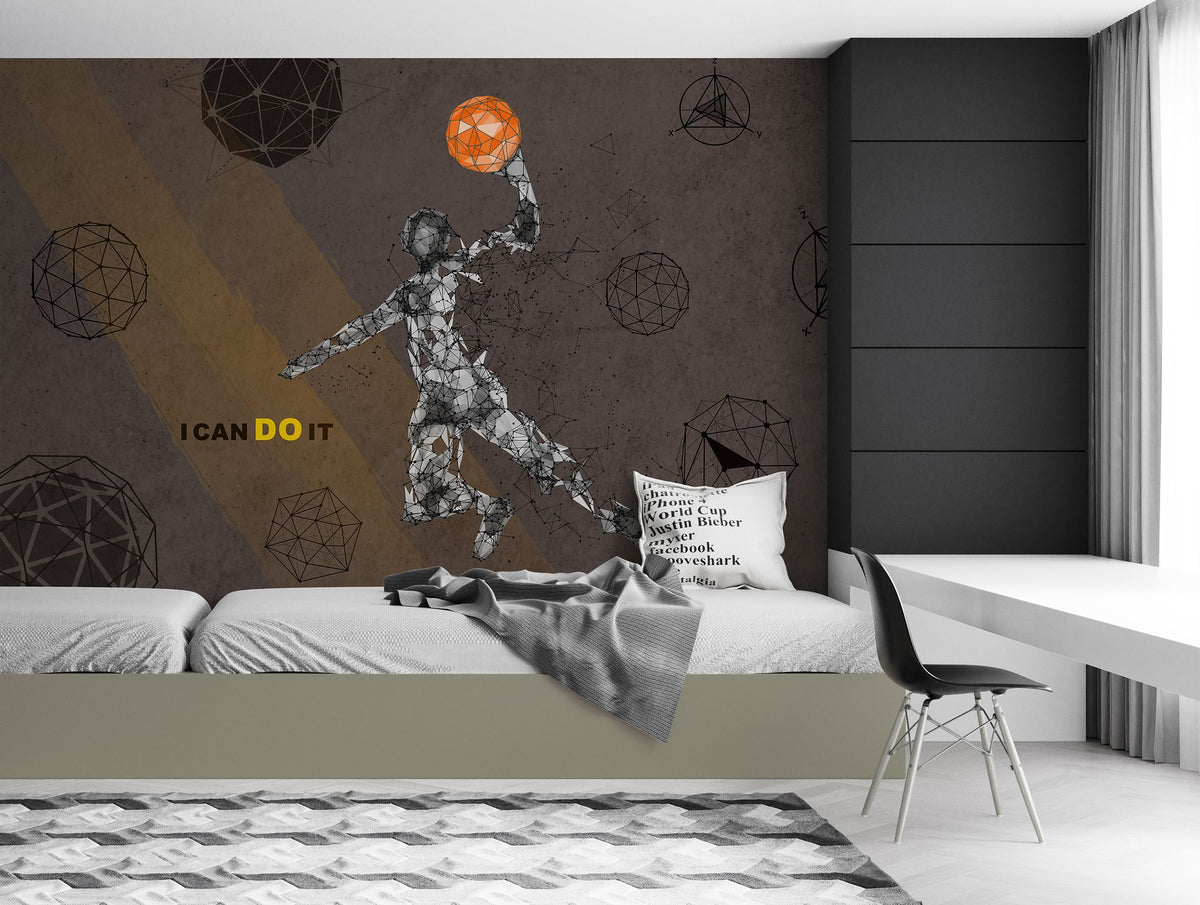 Geometric Basketball Player Abstract Wall Mural