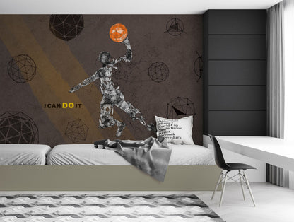 Geometric Basketball Player Abstract Wall Mural
