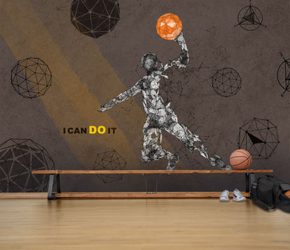 Geometric Basketball Player Abstract Wall Mural