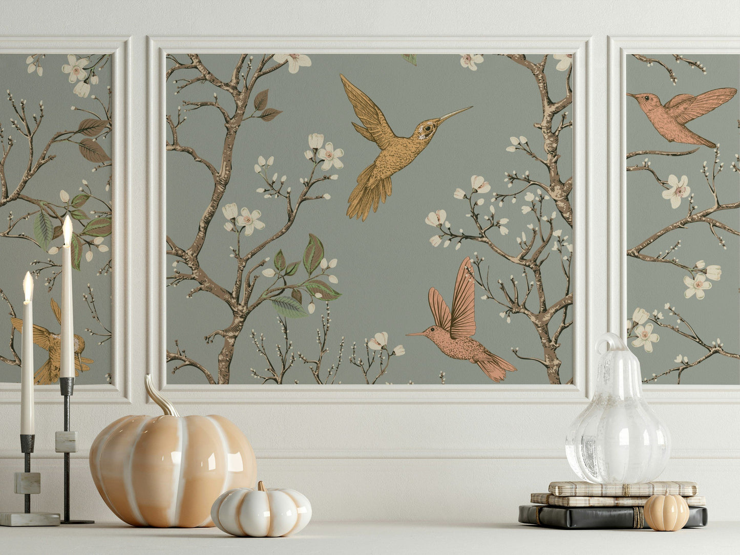 Hummingbirds Flowers Chinoiserie Wallpaper