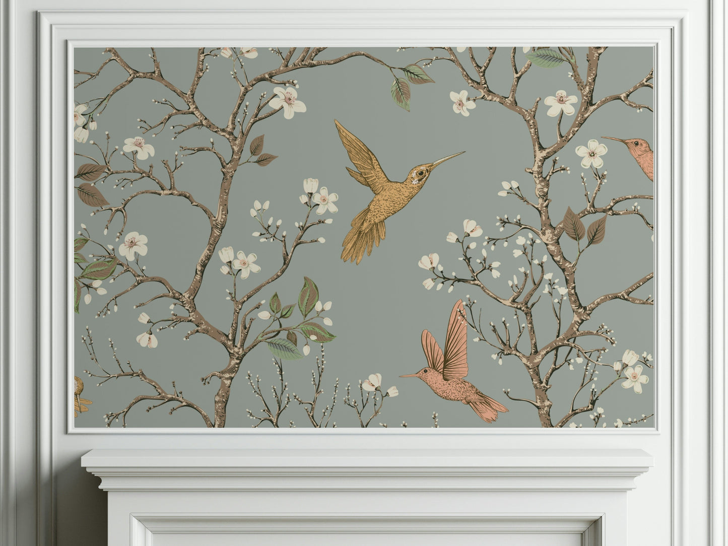 Hummingbirds Flowers Chinoiserie Wallpaper