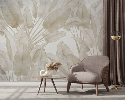 Neutral Leafy Green Wallpaper Subtle Foliage Wall Mural