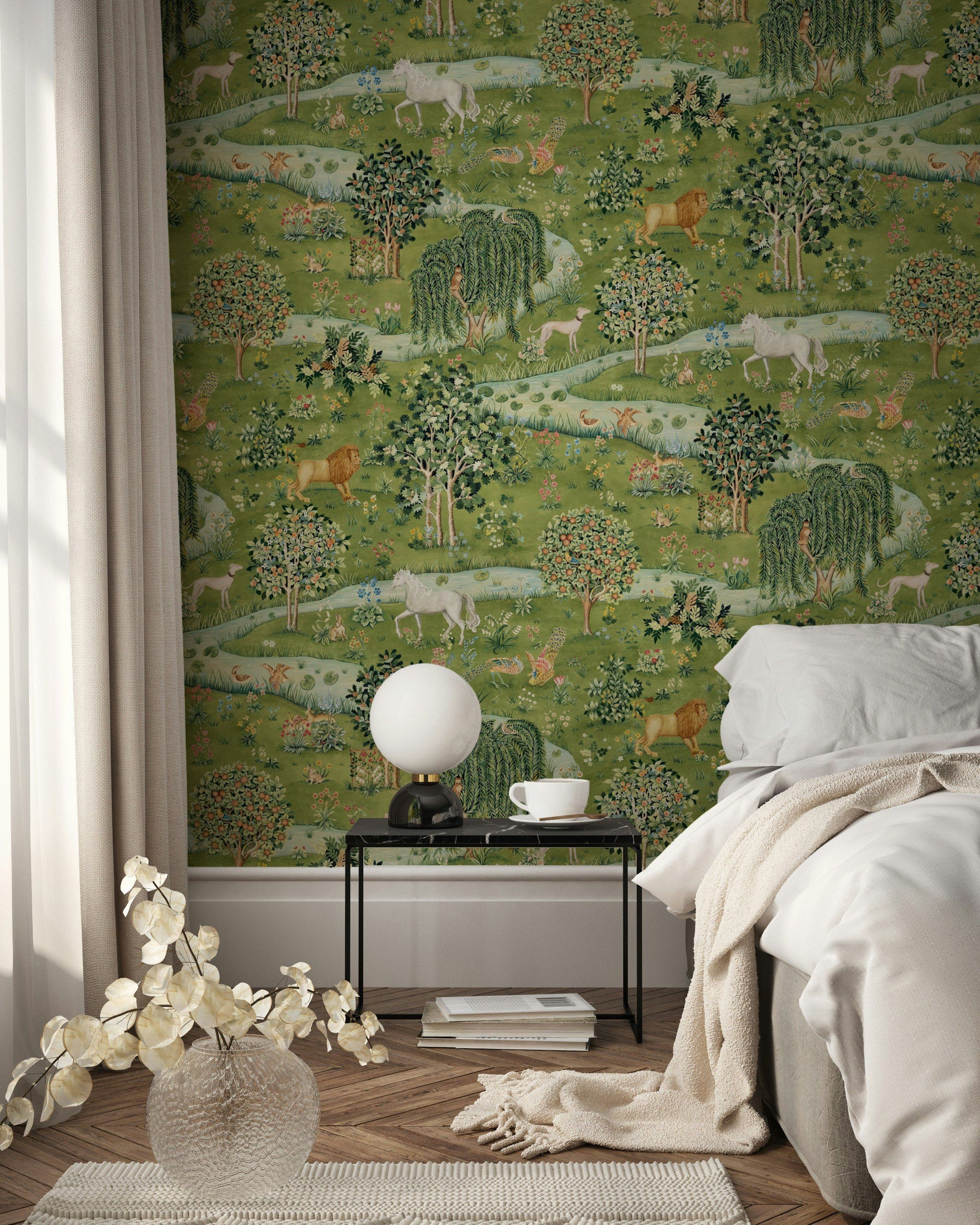 Forest Green Pastoral Wildlife Wallpaper