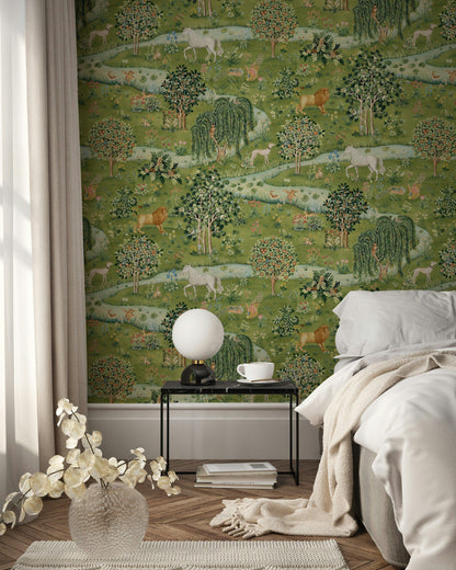 Forest Green Pastoral Wildlife Wallpaper