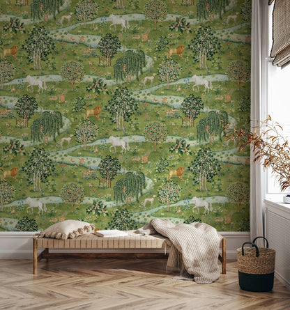 Forest Green Pastoral Wildlife Wallpaper