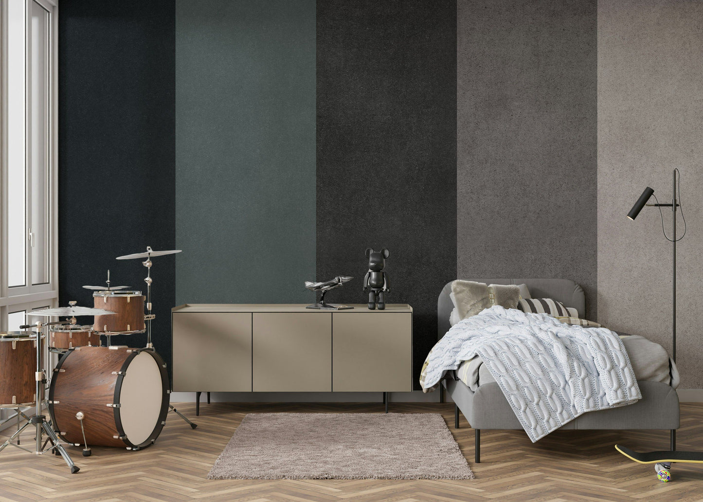 Striped Wallpaper Gray Blue Black Modern Wall Mural