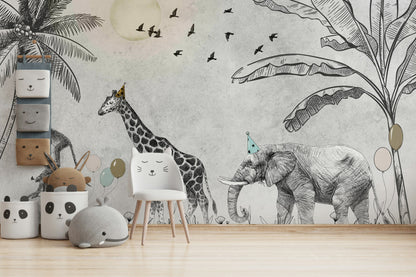 Safari Animals Sketch Wallpaper Jungle Wall Mural