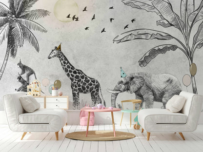 Safari Animals Sketch Wallpaper Jungle Wall Mural