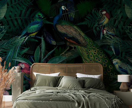 Jungle Birds Wallpaper Vibrant Botanical Wall Mural