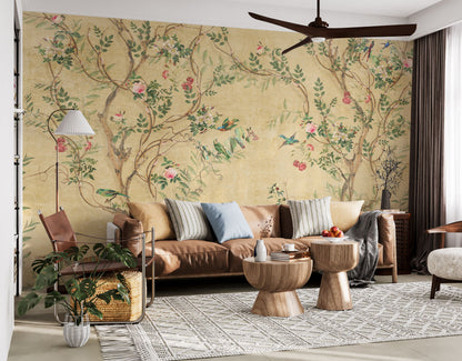 Birds and Branches Wallpaper Chinoiserie Wall Mural