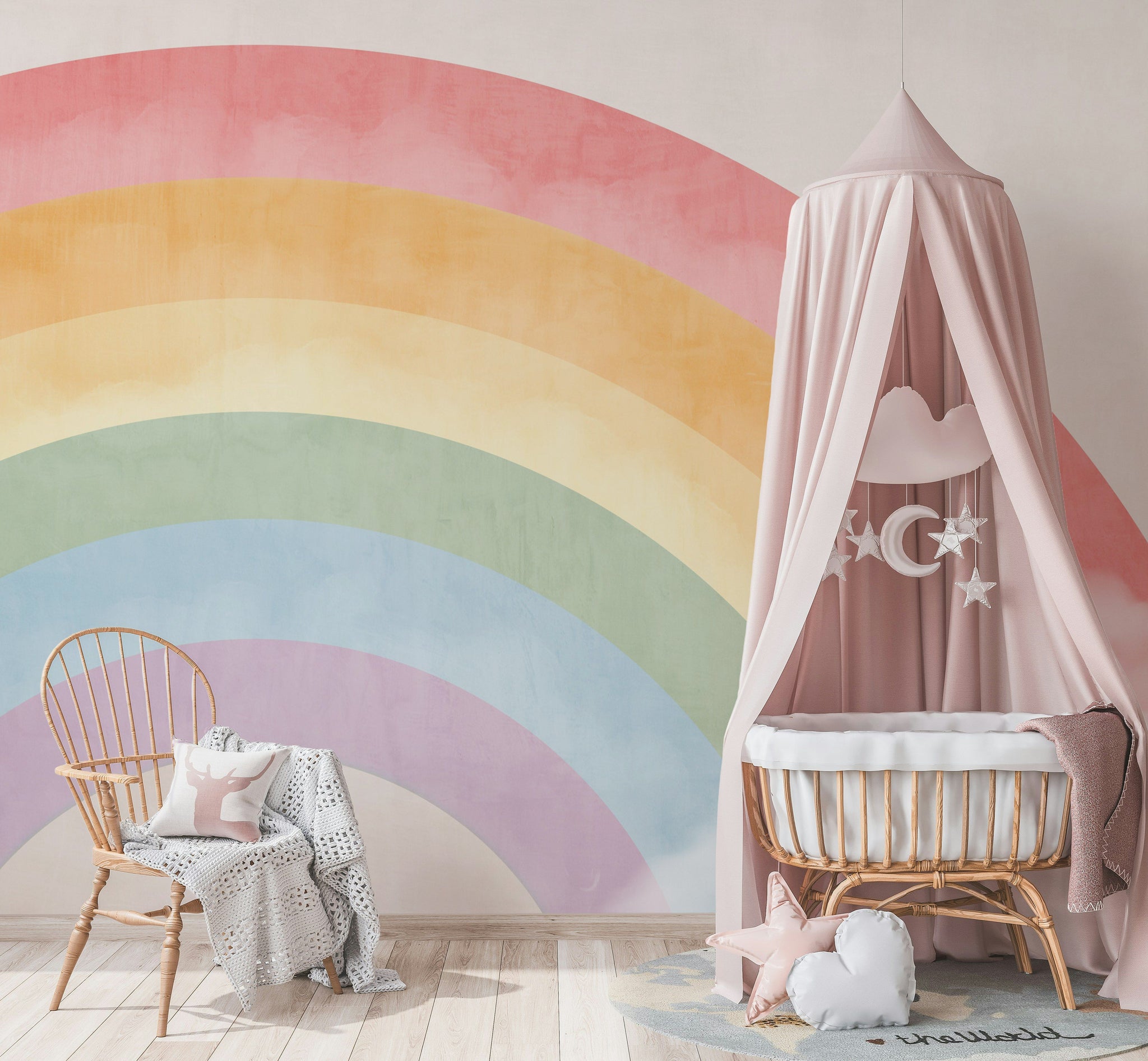 Pastel Rainbow Kids Room Wall Mural