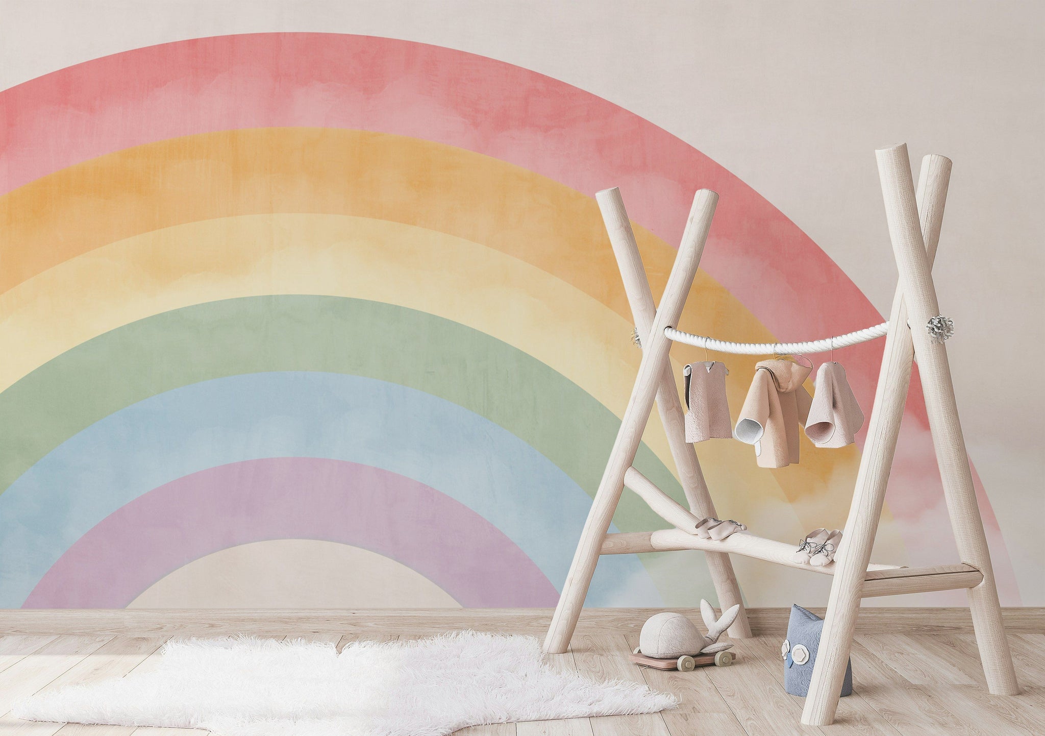 Pastel Rainbow Kids Room Wall Mural