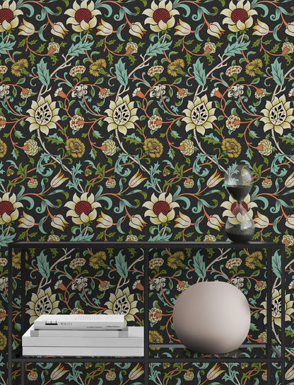 Vintage Floral Wallpaper Dark Botanical Vine Pattern Wall Mural