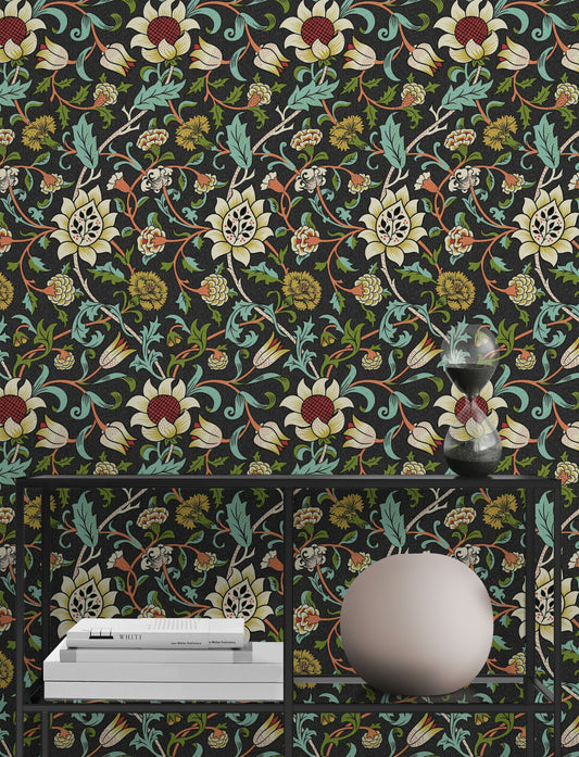 Vintage Floral Wallpaper Dark Botanical Vine Pattern Wall Mural