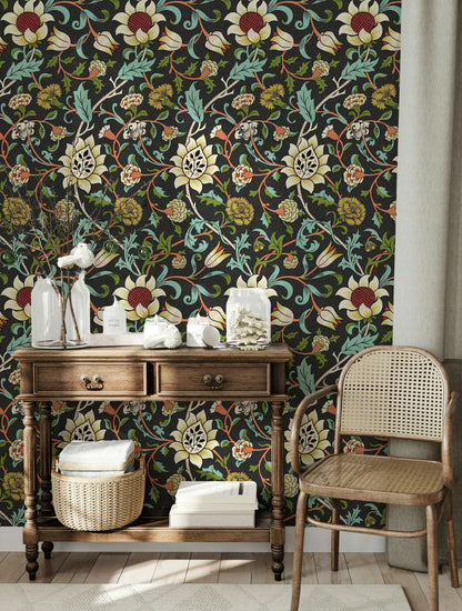 Vintage Floral Wallpaper Dark Botanical Vine Pattern Wall Mural