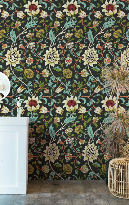Vintage Floral Wallpaper Dark Botanical Vine Pattern Wall Mural