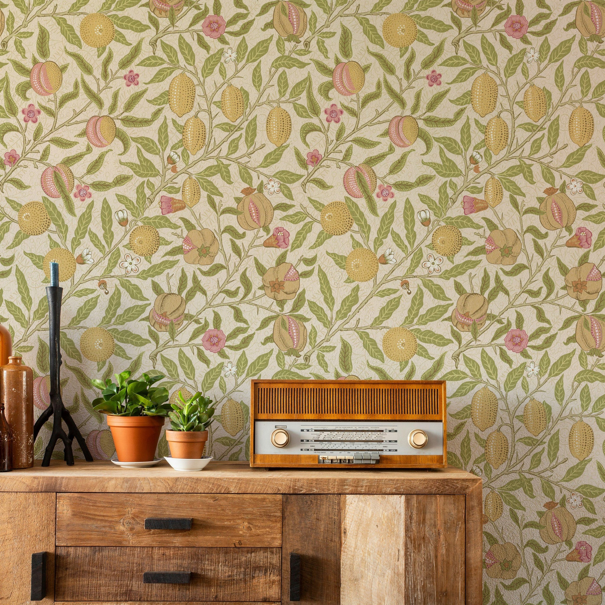 Fruit Tree Wallpaper Vintage Botanical Pattern Wall Mural