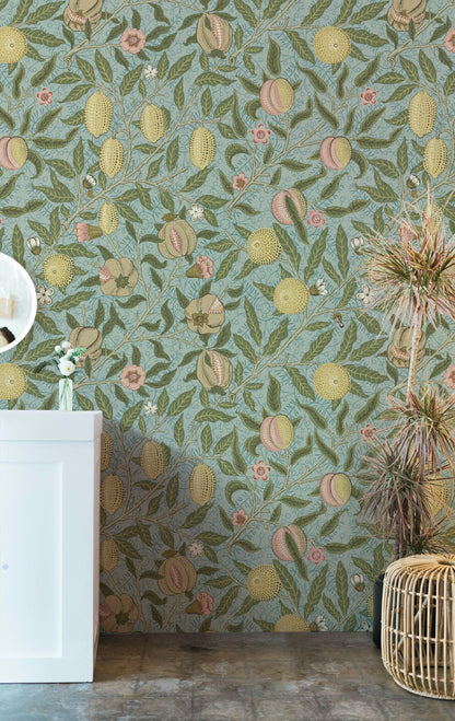 Botanical Fruit Wallpaper Blue Vine Pattern Wall Mural