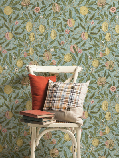 Botanical Fruit Wallpaper Blue Vine Pattern Wall Mural