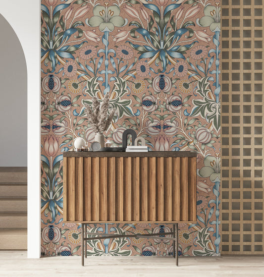 Vintage Floral Wallpaper Blue Green Botanical Pattern Wall Mural