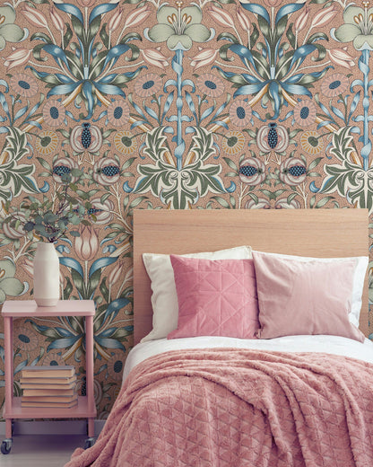Vintage Floral Wallpaper Blue Green Botanical Pattern Wall Mural