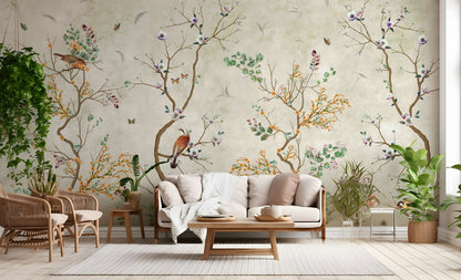 Chinoiserie Birds and Flowers Wallpaper Mural