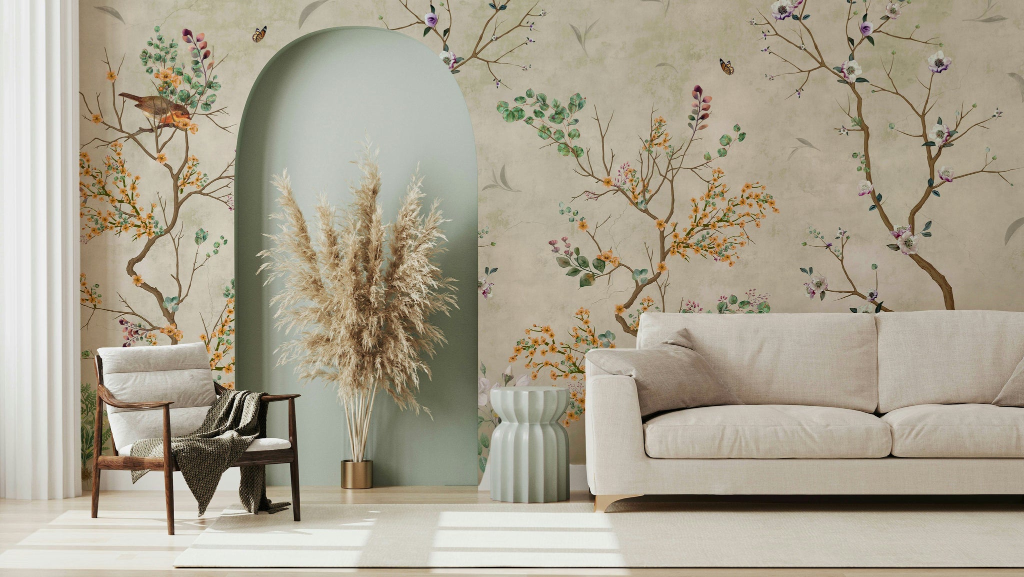 Chinoiserie Birds and Flowers Wallpaper Mural