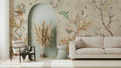 Chinoiserie Birds and Flowers Wallpaper Mural