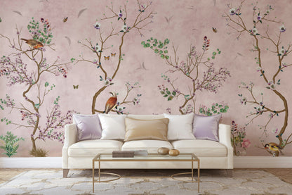 Chinoiserie Bird Branches Wallpaper Vintage Wall Mural