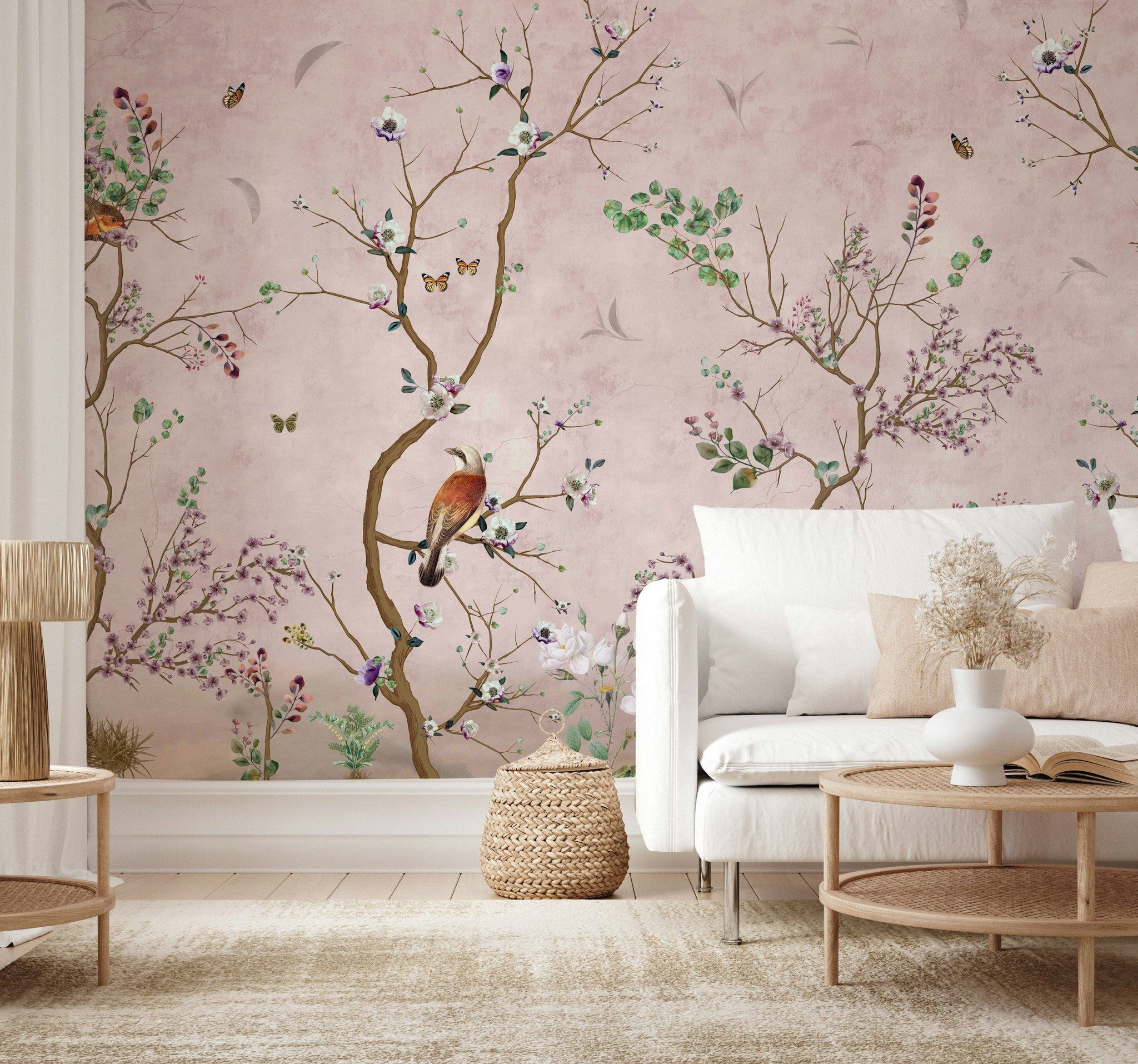 Chinoiserie Bird Branches Wallpaper Vintage Wall Mural