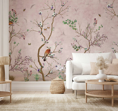 Chinoiserie Bird Branches Wallpaper Vintage Wall Mural