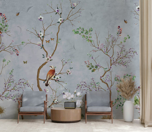 Floral Bird Branches Wallpaper Botanical Wall Mural