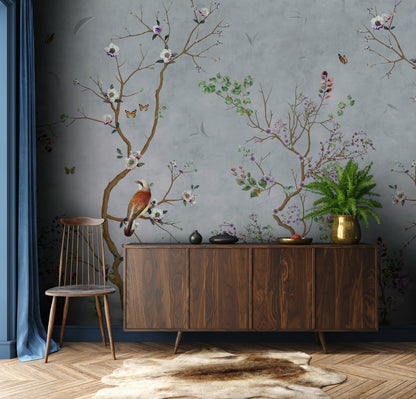 Floral Bird Branches Wallpaper Botanical Wall Mural