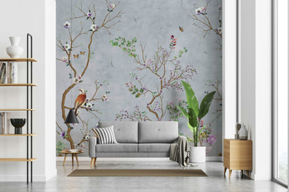 Floral Bird Branches Wallpaper Botanical Wall Mural