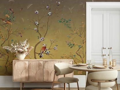 Vintage Bird and Blossom Wallpaper Nature Mural