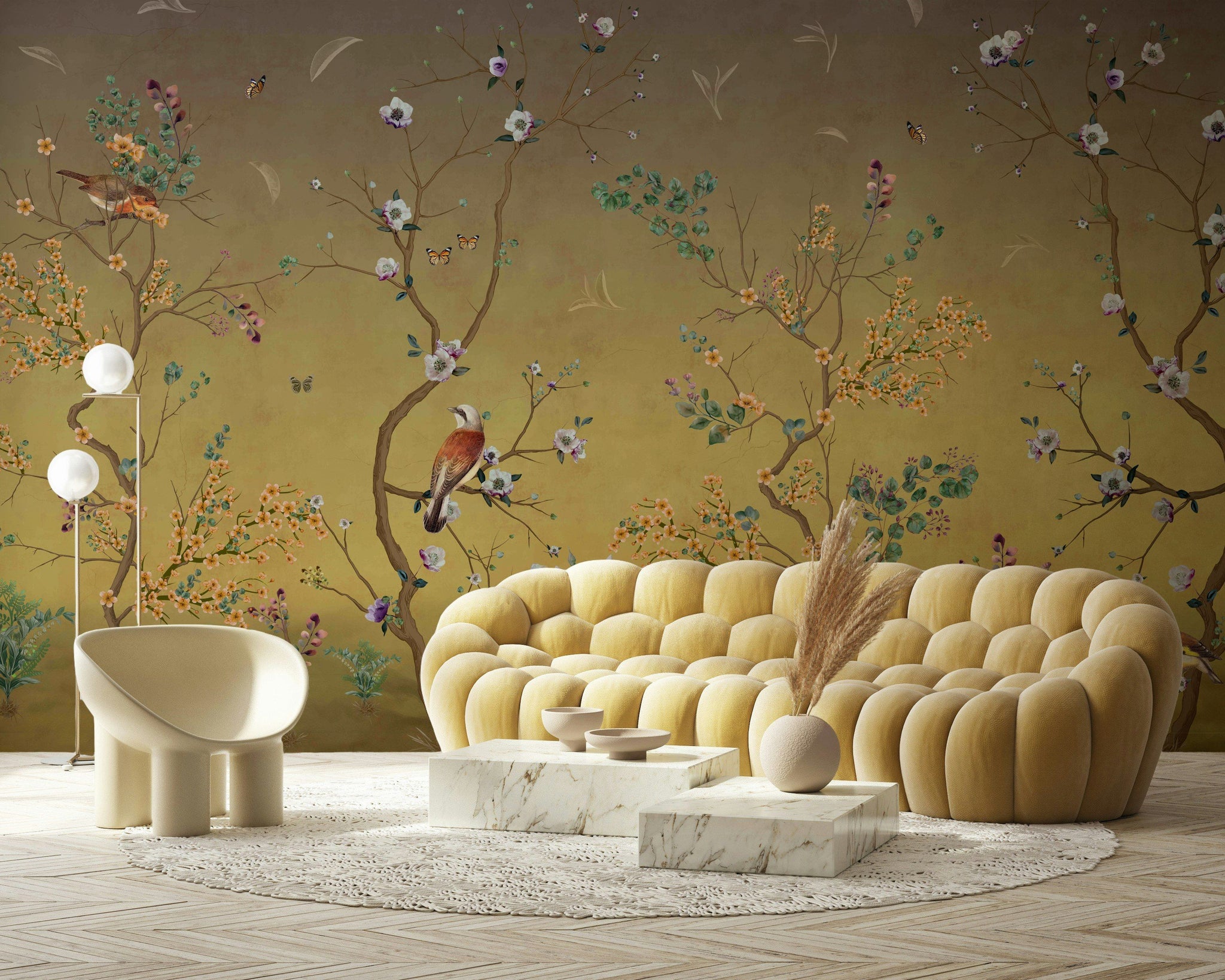 Vintage Bird and Blossom Wallpaper Nature Mural