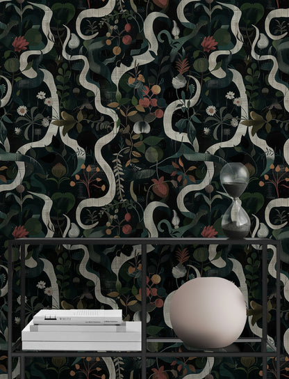 Dark Enchanted Garden Botanical Wallpaper