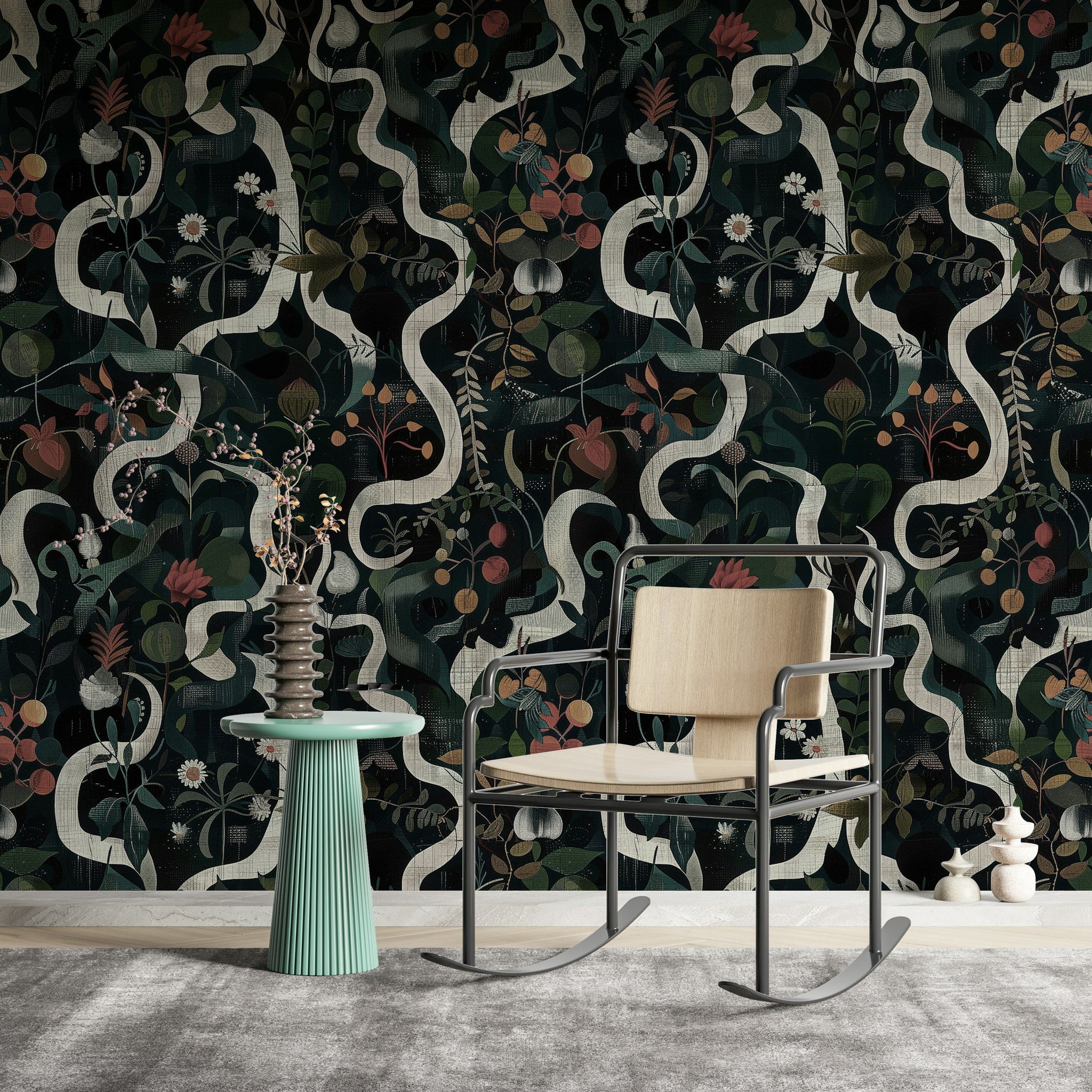 Dark Enchanted Garden Botanical Wallpaper