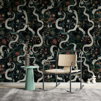 Dark Enchanted Garden Botanical Wallpaper