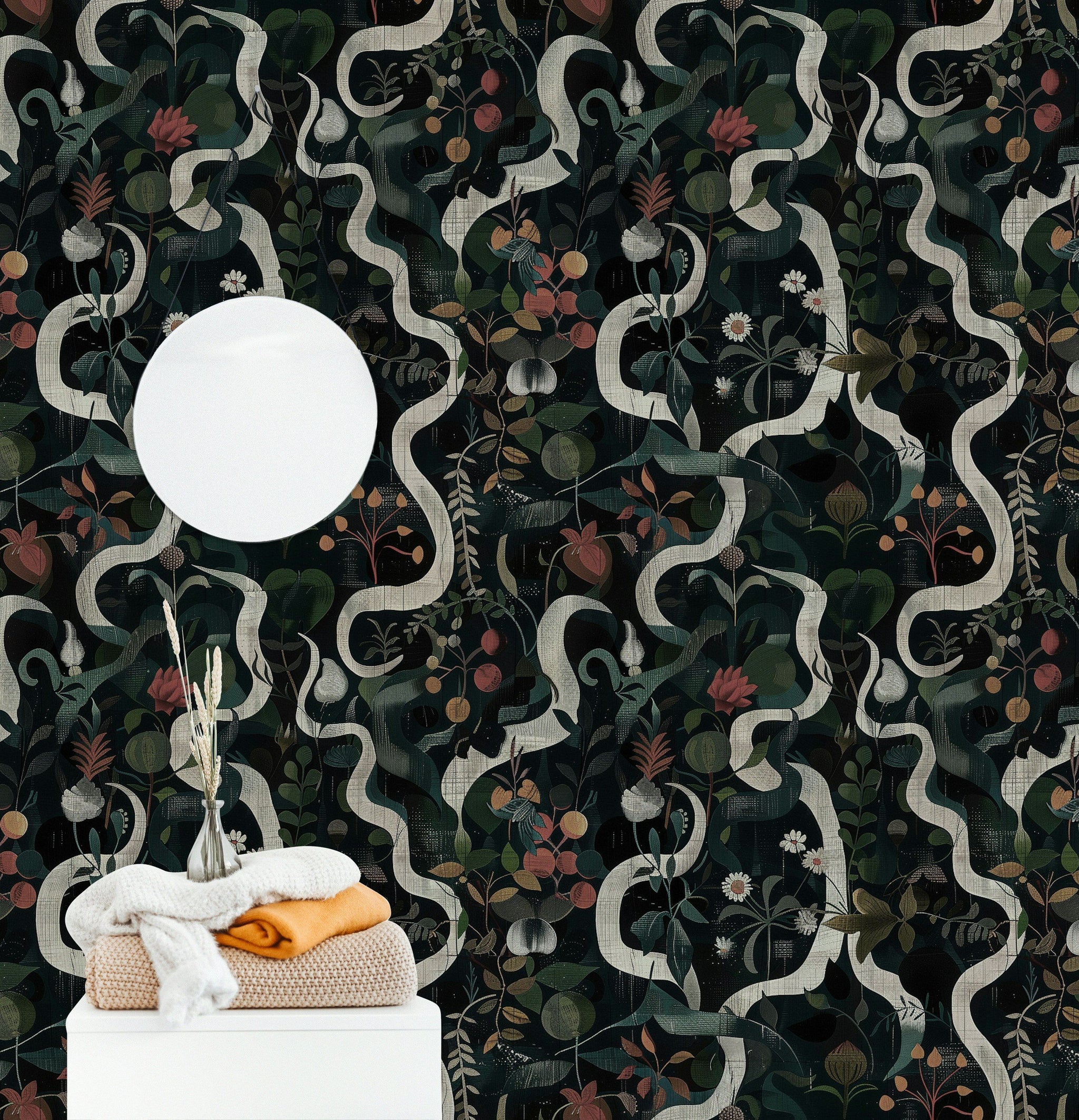 Dark Enchanted Garden Botanical Wallpaper