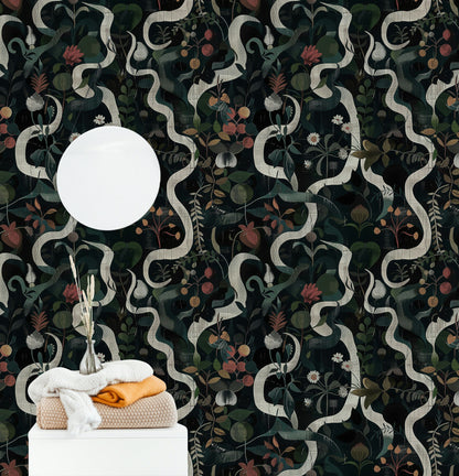 Dark Enchanted Garden Botanical Wallpaper