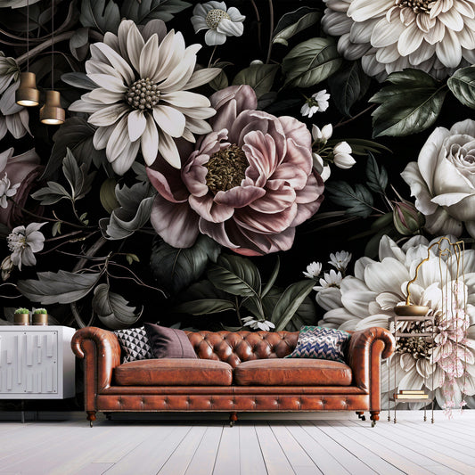 Moody Floral Wallpaper Dark Botanical Garden Wall Mural