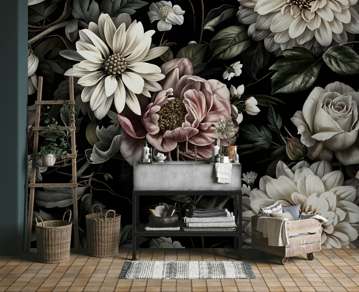 Moody Floral Wallpaper Dark Botanical Garden Wall Mural